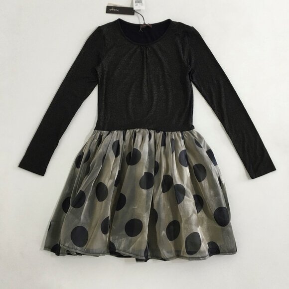 IMOGA Girls Size 12 Fit & Flare Polka Dot Party Dress Black/Gold Glitter NWT